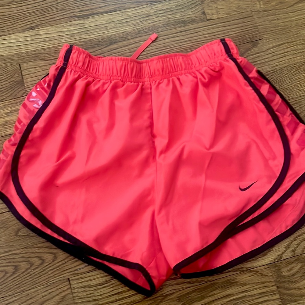 Nike coral and black Tempo dri-fit shorts